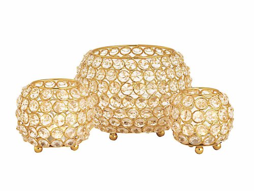 Kerzenhalter Set 3-teilig Teelichthalter Crystal Kerzenständer gold